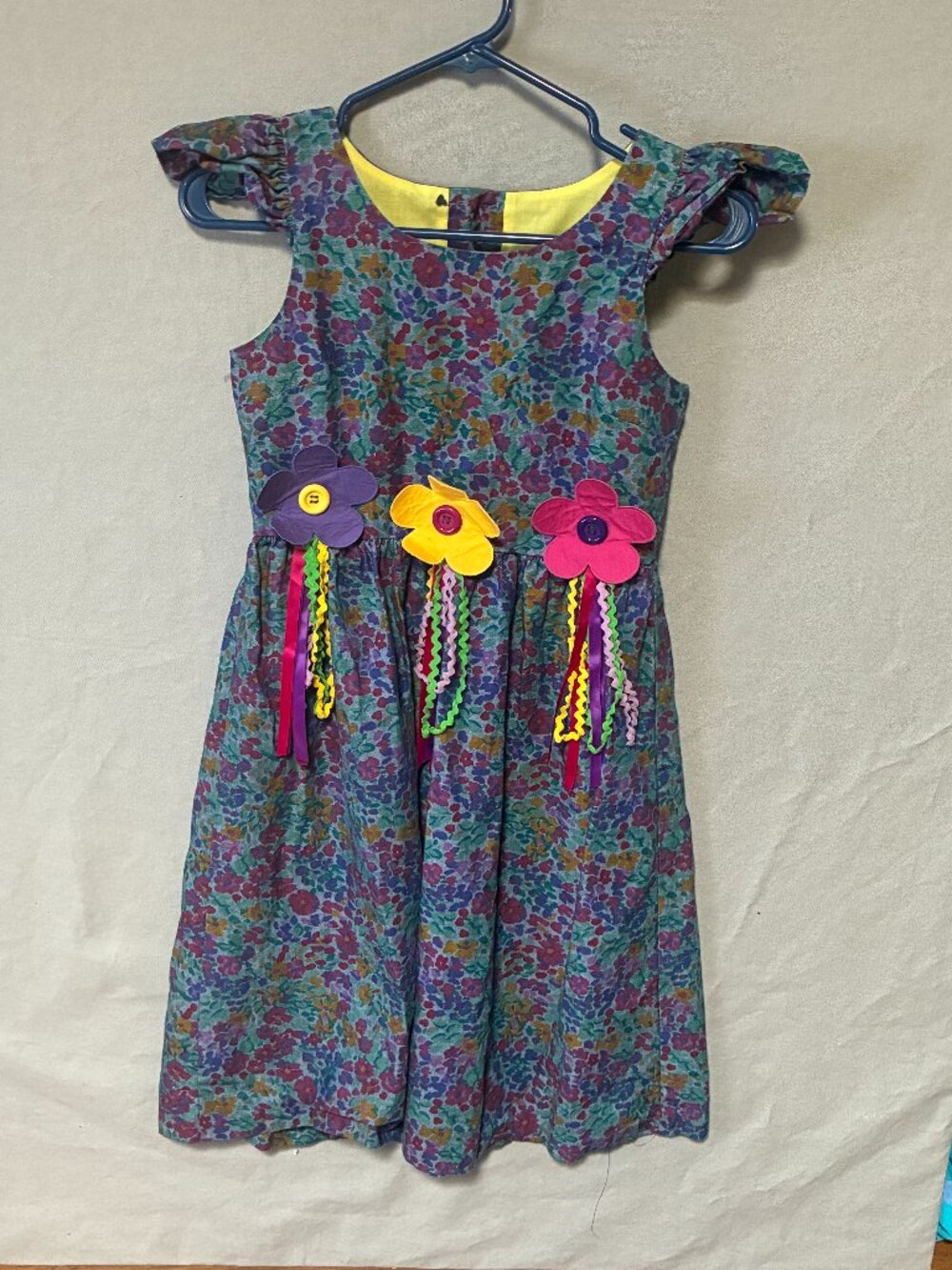 Vintage Chocolate Soup Girls Size 12 Colorful Floral A-Line Ruffle Sleeve Dress.